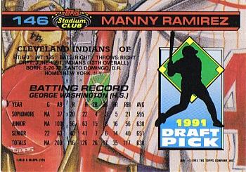 1992 Stadium Club Dome #146 Manny Ramirez Back