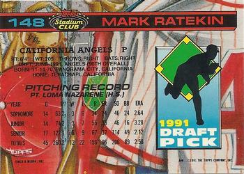 1992 Stadium Club Dome #148 Mark Ratekin Back