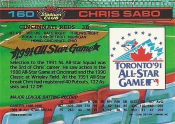 1992 Stadium Club Dome #160 Chris Sabo Back