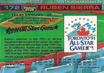 1992 Stadium Club Dome #172 Ruben Sierra Back