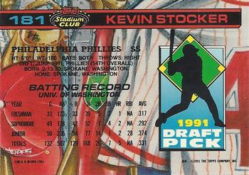 1992 Stadium Club Dome #181 Kevin Stocker Back