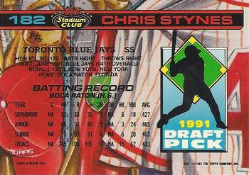 1992 Stadium Club Dome #182 Chris Stynes Back