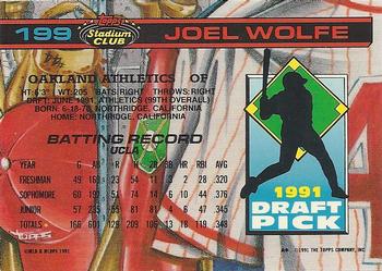 1992 Stadium Club Dome #199 Joel Wolfe Back