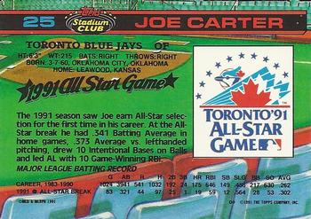 1992 Stadium Club Dome #25 Joe Carter Back
