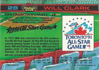 1992 Stadium Club Dome #28 Will Clark Back