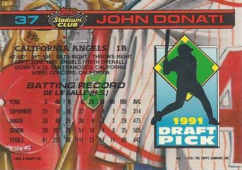 1992 Stadium Club Dome #37 John Donati Back
