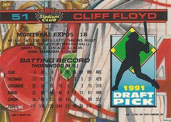 1992 Stadium Club Dome #51 Cliff Floyd Back