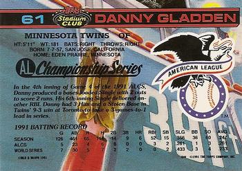 1992 Stadium Club Dome #61 Danny Gladden Back