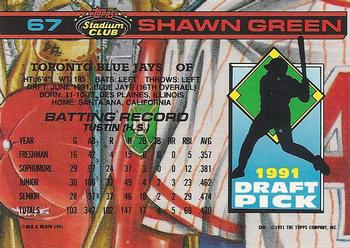 1992 Stadium Club Dome #67 Shawn Green Back