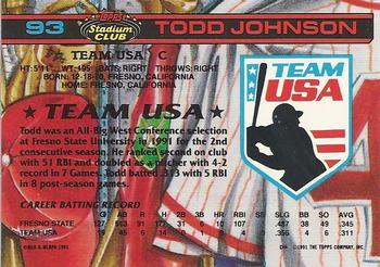 1992 Stadium Club Dome #93 Todd Johnson Back
