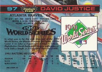 1992 Stadium Club Dome #97 David Justice Back
