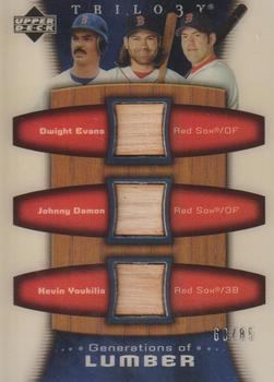 2005 Upper Deck Trilogy - Generations of Lumber Triple #GEN-EDY Dwight Evans / Johnny Damon / Kevin Youkilis Front
