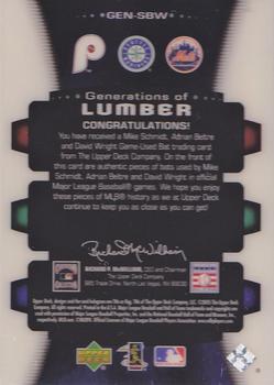 2005 Upper Deck Trilogy - Generations of Lumber Triple #GEN-SBW Mike Schmidt / Adrian Beltre / David Wright Back