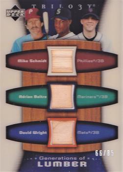 2005 Upper Deck Trilogy - Generations of Lumber Triple #GEN-SBW Mike Schmidt / Adrian Beltre / David Wright Front