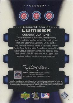 2005 Upper Deck Trilogy - Generations of Lumber Triple #GEN-SSP Ron Santo / Ryne Sandberg / Corey Patterson Back