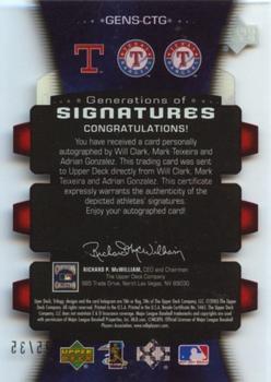 2005 Upper Deck Trilogy - Generations of Signatures Triple #GEN-CTG Will Clark / Mark Teixeira / Adrian Gonzalez Back