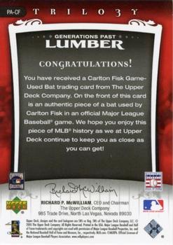 2005 Upper Deck Trilogy - Generations Past Lumber Gold #PA-CF Carlton Fisk Back