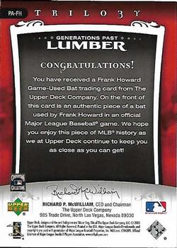 2005 Upper Deck Trilogy - Generations Past Lumber Silver #PA-FH Frank Howard Back