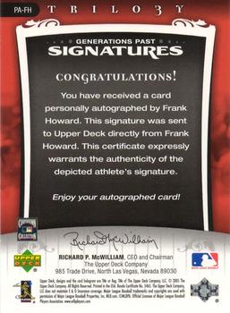 2005 Upper Deck Trilogy - Generations Past Signatures Silver #PA-FH Frank Howard Back