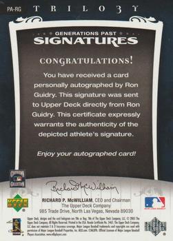 2005 Upper Deck Trilogy - Generations Past Signatures Silver #PA-RG Ron Guidry Back