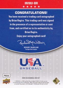2009 Upper Deck USA Baseball Box Set - Inscriptions: 18U National Team Red Ink #IN18U-BR Brian Ragira Back