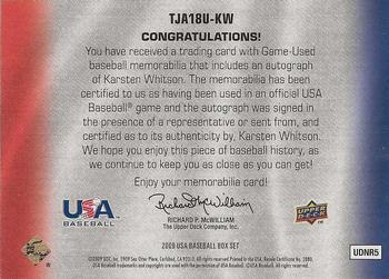 2009 Upper Deck USA Baseball Box Set - USA Triple Jerseys: 18U National Team #TJ18U-KW Karsten Whitson Back