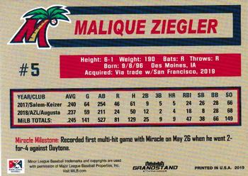 2019 Grandstand Fort Myers Miracle #NNO Malique Ziegler Back