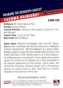 2016 Choice Tacoma Rainiers #29 Rhubarb the Reindeer Back