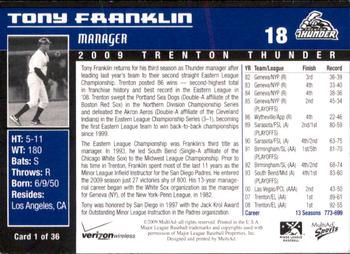 2009 MultiAd Trenton Thunder #1 Tony Franklin Back