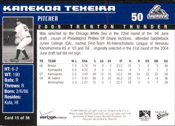 2009 MultiAd Trenton Thunder #15 Kanekoa Texeira Back
