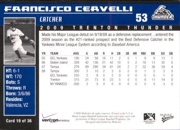 2009 MultiAd Trenton Thunder #19 Francisco Cervelli Back