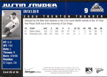 2009 MultiAd Trenton Thunder #26 Justin Snyder Back