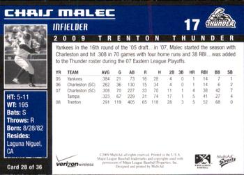 2009 MultiAd Trenton Thunder #28 Chris Malec Back