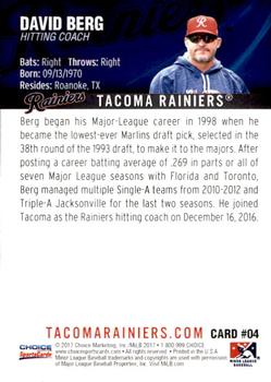 2017 Choice Tacoma Rainiers #04 David Berg Back