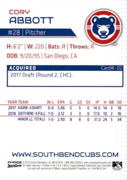 2018 Choice South Bend Cubs #2 Cory Abbott Back