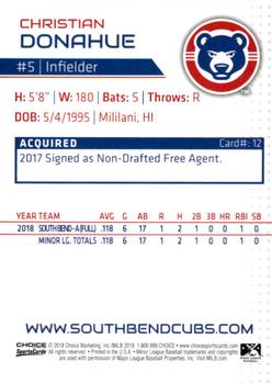 2018 Choice South Bend Cubs #12 Christian Donahue Back