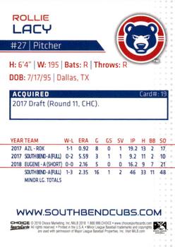 2018 Choice South Bend Cubs #19 Rollie Lacy Back