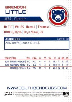 2018 Choice South Bend Cubs #20 Brendon Little Back