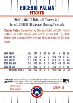 2019 Choice South Bend Cubs #15 Eugenio Palma Back