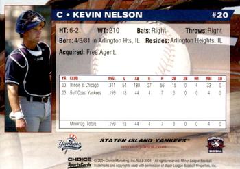 2004 Choice Staten Island Yankees #20 Kevin Nelson Back