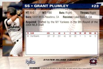 2004 Choice Staten Island Yankees #23 Grant Plumley Back