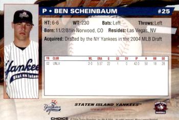 2004 Choice Staten Island Yankees #25 Ben Scheinbaum Back