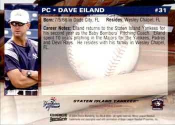 2004 Choice Staten Island Yankees #31 Dave Eiland Back
