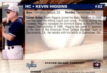 2004 Choice Staten Island Yankees #32 Kevin Higgins Back