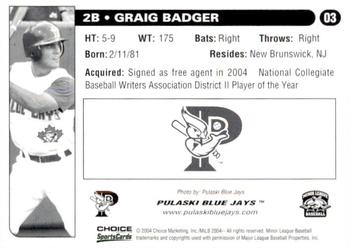 2004 Choice Pulaski Blue Jays #03 Graig Badger Back