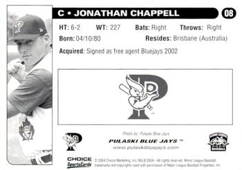 2004 Choice Pulaski Blue Jays #08 Jonathan Chappell Back