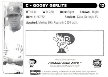2004 Choice Pulaski Blue Jays #12 Gooby Gerlits Back