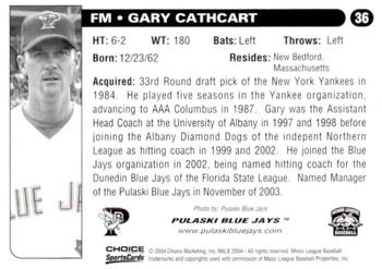 2004 Choice Pulaski Blue Jays #36 Gary Cathcart Back