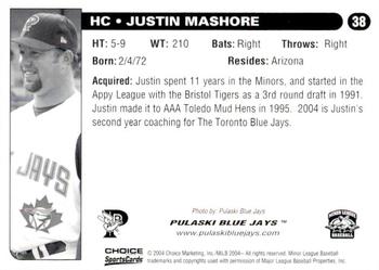 2004 Choice Pulaski Blue Jays #38 Justin Mashore Back
