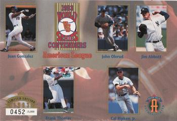 1993 Upper Deck Authenticated World Series Contenders Sheets #NNO Juan Gonzalez / John Olerud / Jim Abbott / Frank Thomas / Cal Ripken Jr. Front